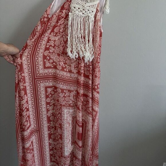 Zara Paisley Fringe Maxi Dress Woman Size XS-S Sleeveless Red White Sleeveless - Picture 10 of 10